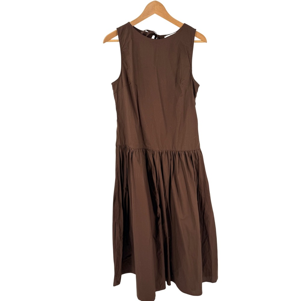 Primark NWT Sleeveless Midi Dress Chocolate Brown 8 Cotton Tiered Dropped Waist